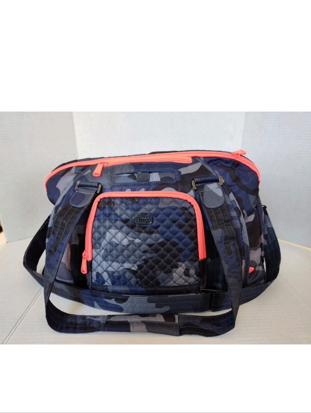 Lug Propeller Travel Bag w/Shoulder Strap Gray Camo w Neon Coral Trim Duffle Gym